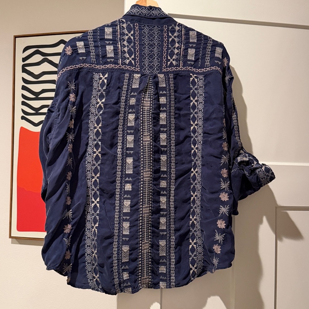 Johnny Was Deep Blue Embroidered Blazer size L - Picture 6 of 8